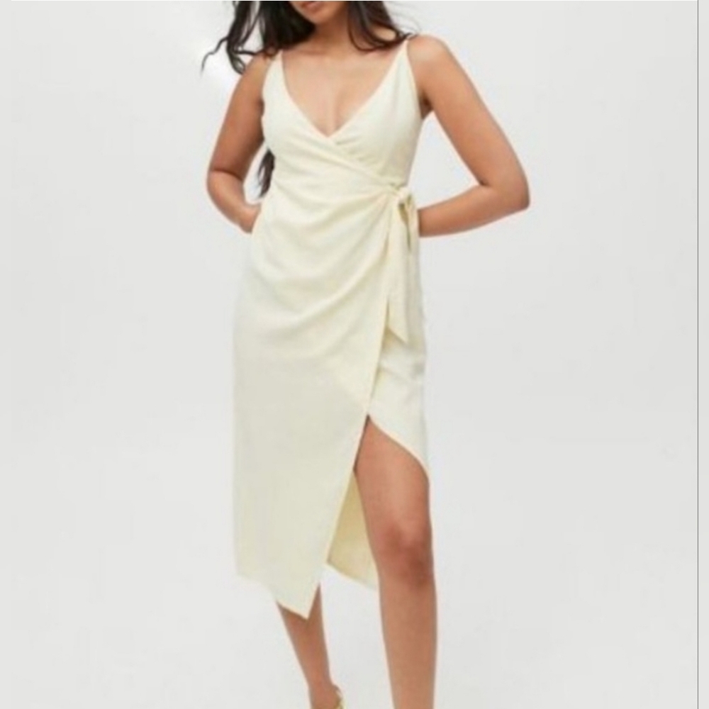Urban Outfitters ‘Flashing Lights’ Linen Wrap Midi Dress Size Large - Picture 8 of 12